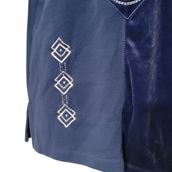 Bobbie Brooks Womens Embellished Patchwork Velvet Long Sleeve Tunic Top Blue CH - Picture 2 of 5
